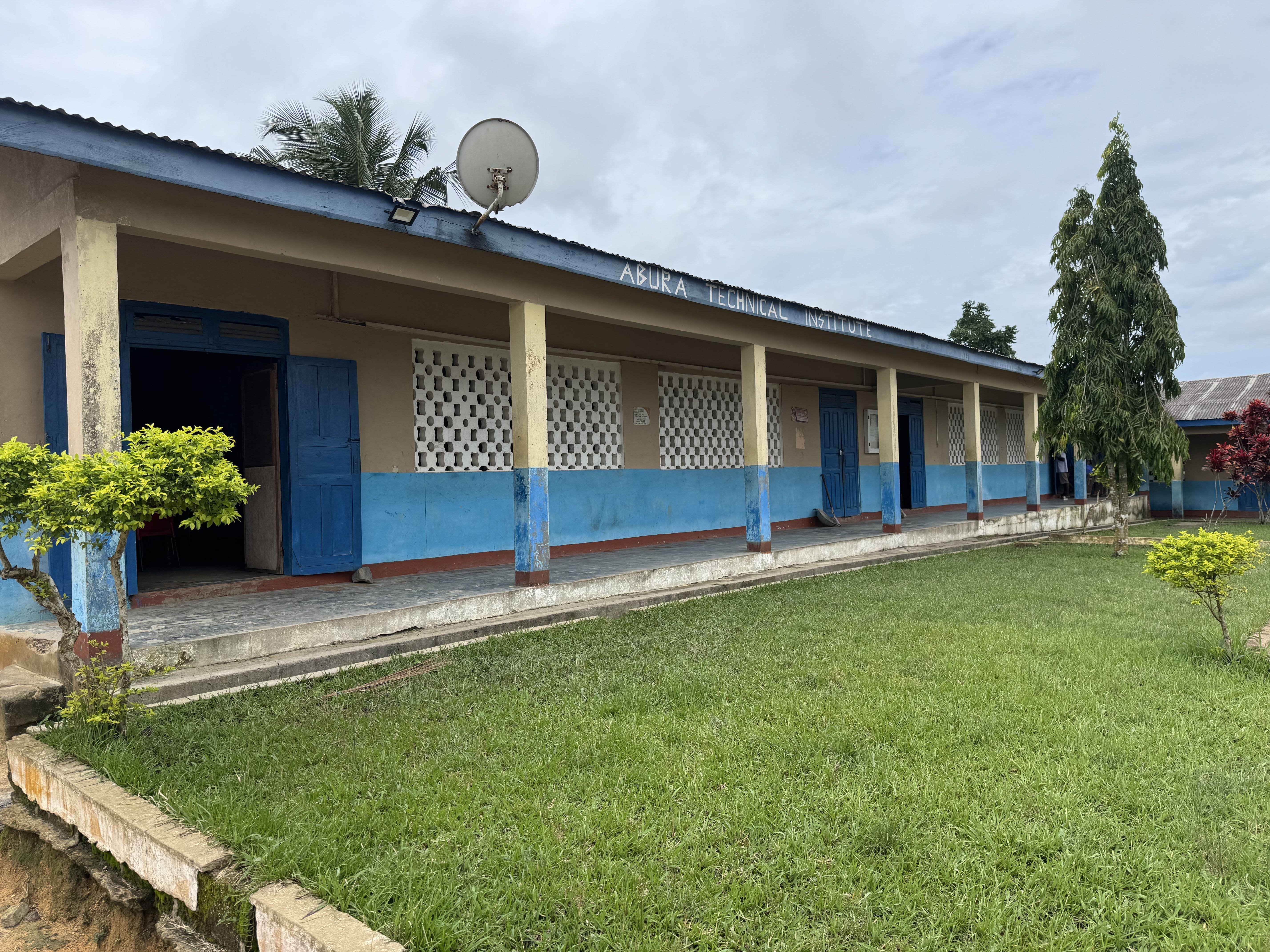 A classroom block bearing the name Abura Technical Institute